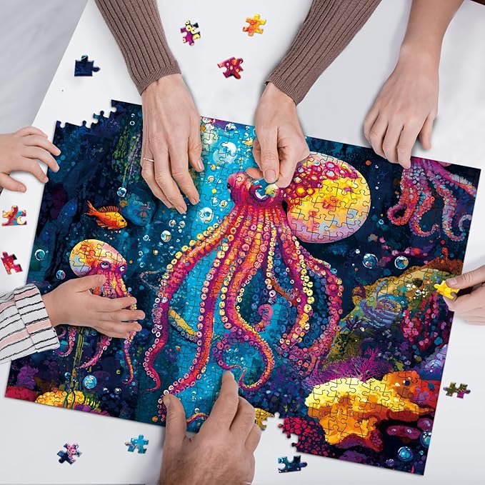 500 Piece Jigsaw Puzzle for Adults, Challenging Hard Puzzles for Kids and Teens Gift Choice Colorful Jellyfish (Colorful Octopus)
