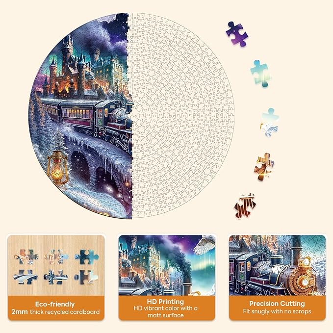 Masseruon 1000 Piece Puzzle for Adults, 26.6 * 26.6in Steam Train Puzzle for Adults, 1000 Pieces Flat Puzzles with 3D Visual Effect When Completed, Adult Puzzles Games