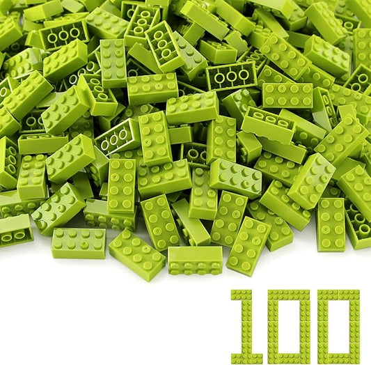Feleph 100pcs 2x4 Bricks Lime Pieces Parts Classic Building kit Creative Play Set Blocks Toy Accessories Basic Compatible with 3001 Major Brands