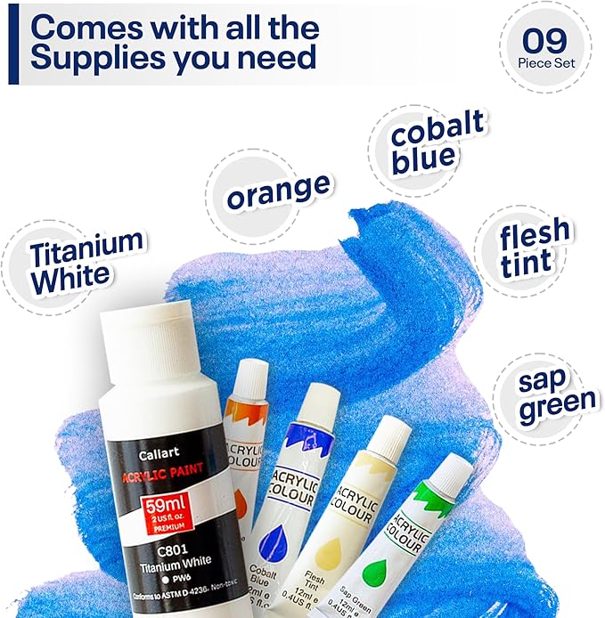 Painting4Real DIY Painting Class Kit for Adults with Video Tutorials: Learn to Paint Cherry Cupcake – How to Paint with Acrylics – Painting & Art Supplies – 9 Piece Acrylic Paint Set