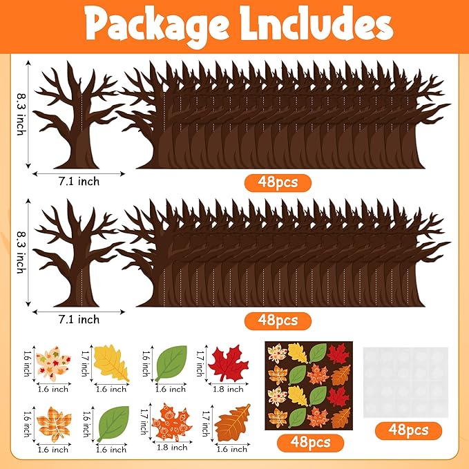 WATINC 16Pcs Fall Thankful Trees Craft Kits for Kids, Autumn Maple Oak Leaves Make Your Own DIY Thanksgiving Trees Decoration Thankful Craft Kit Supplies Home School Fun Activities for Kids