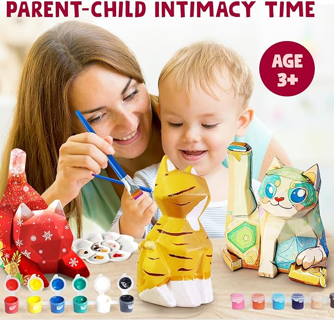 Goody King Paint Your Own Cat Lamp Kit 3pcs,DIY Cat Crafts Night Light, Arts & Crafts for Kids Ages 8-12, Painting Kit for Girls Boys Age 4 5 6 7 8+, Art Supplies Creative Gift for Birthday, Party