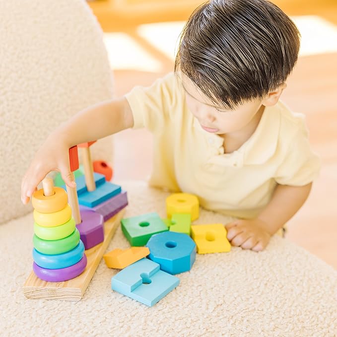 Melissa & Doug Geometric Stacker - Wooden Educational Toy,25 count(pack of 1)
