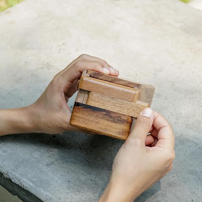 BSIRI Magic Sliding Box- Secret Box Brain Teaser Wooden Puzzle Boxes with Hidden Compartments. Ideal Mystery Jewelry, 3D Puzzle Lock Box, Gift Card, and Money Puzzle Box
