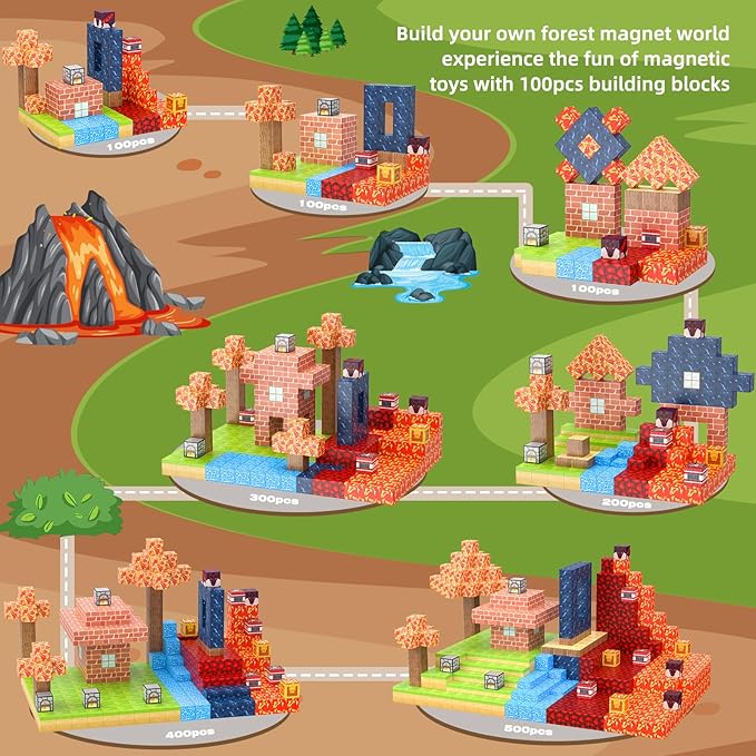 Magnetic Blocks 100Pcs Magnetic Tiles Building Toys Construction Toys STEM Sensory Construction Toys for 3 4 5 6 7 8 Year Old Boys & Girls, Creative Kids Games Kids Toy