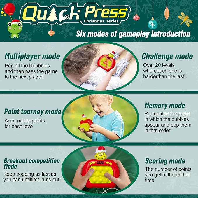 Upgraded Pop Push Game Toy for Kids, Quick Fast Push Pop Puzzle Handheld Game Light up Fidget Toy 8-12, Bubble Sensory Toys Christmas Stocking Stuffers Birthday Gifts for Kids Ages 3-12