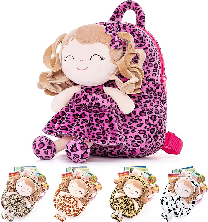 Gloveleya Toddler Backpack Baby Girl Gifts Curly Hair Plush Figures Dress Backpack Kids Backpack Curly Animal - Giraffe 9inches