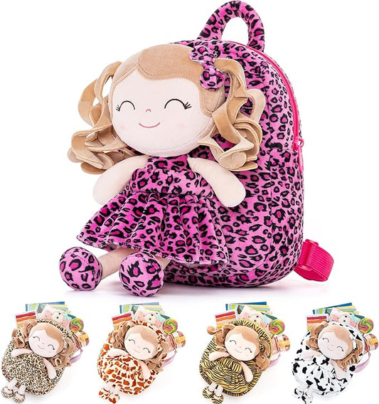Gloveleya Toddler Backpack Baby Girl Gifts Curly Hair Plush Figures Dress Backpack Kids Backpack Curly Animal - Giraffe 9inches