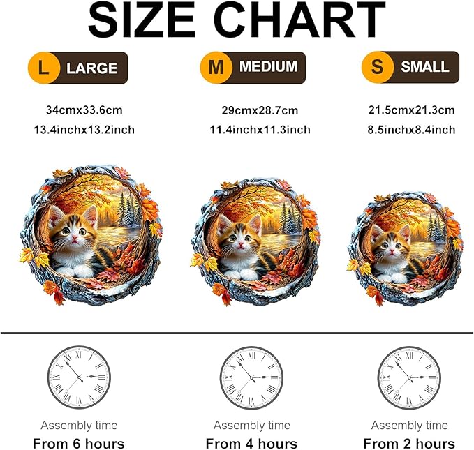 Wooden Puzzles for Adults, Wooden Jigsaw Puzzles for Adults Kids, Kitten in Autumn Unique Shaped Wood Puzzles Adult, Creative Gifts for Friends Family Game, Home Decor(11.4 * 11.3in 190pcs)