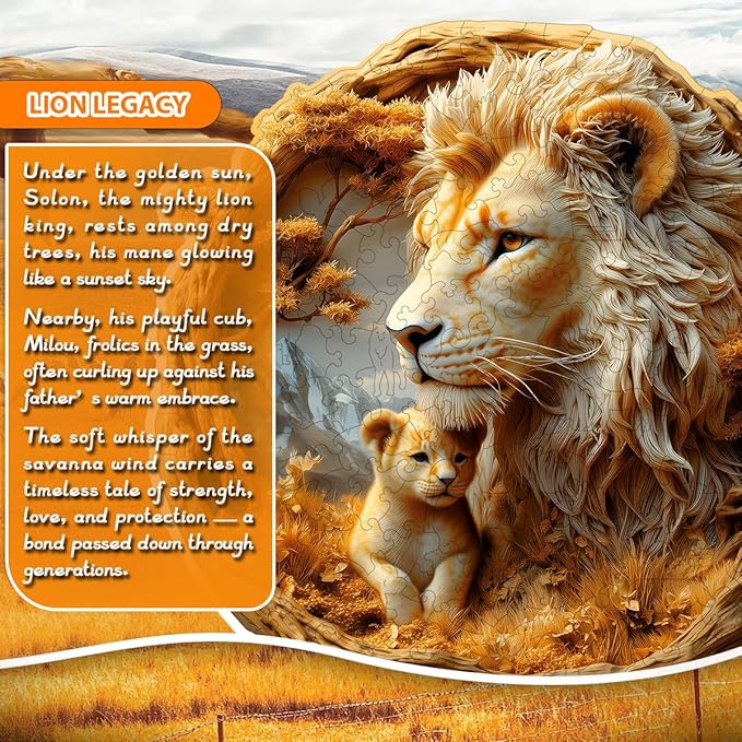 Wooden Jigsaw Puzzle, 200-500 Pieces Unique Shape Animal Puzzle, for Adults & Kids, Birthday Gift Family Game, Decorative Puzzle, Unique Gift (Lion Legacy, 200 PCS)