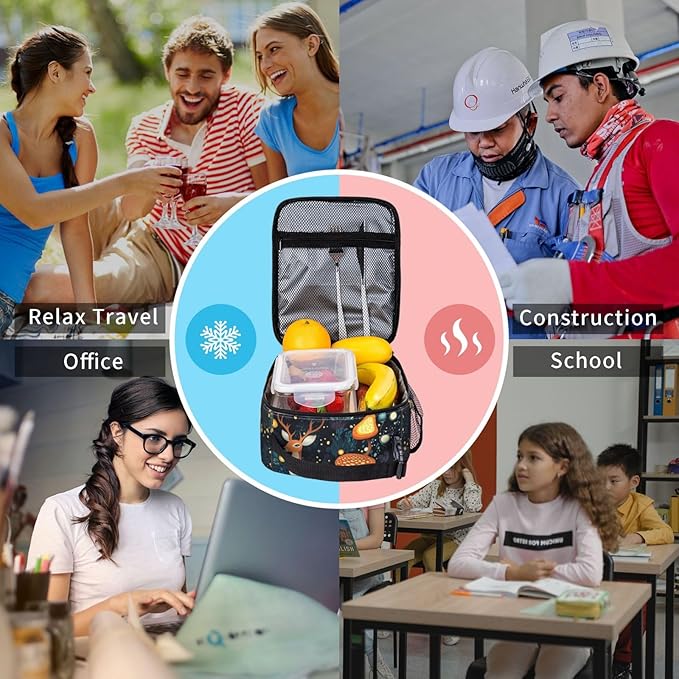 Fantasy Forest Mushrooms Grass Reusable Lunch Box Food Bag Insulated Lunch Bag for Teenage Boys Girls School Beach