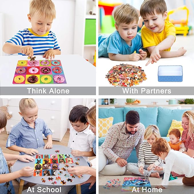 LELEMON Puzzles for Kids Ages 4-6,6 Pack 100 Piece Puzzles for Kids Ages 4-8 in a Metal Box,Educational Jigsaw Puzzles Puzzle Games Puzzle Toys for Girls and Boys