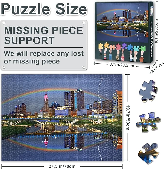Jigsaw Puzzles 1000 Pieces for Adults, Columbus Ohio Skyline Puzzles for Adults, City Downtown Photographic Adult Challenging Puzzle 1000 Pieces, Relaxation Game for Men Women 27.5x19.7 Inch
