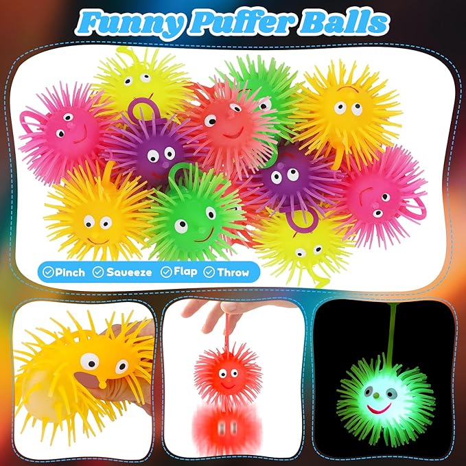 24 PCS LED Puffer Balls Light Up Party Favors for Kids 4-8 8-12 Bulk Sensory Bouncy Ball Goodie Bags Stuffers Prizes Kids Pinata Fillers Glow in The Dark Party Supplies Toddler Fidget Toy Stress Balls