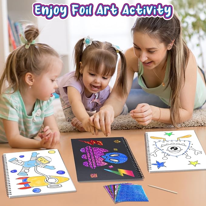Art & Craft Activity,Foil Craft Outer Space DIY Art Fun Kits,No Mess Creative Foil Art Kits Set Drawing Game for Kids,Birthday Gifts Craft Supplies Travel Toys for Girls Boys Ages 4 5 6 7 8 9 Year Old