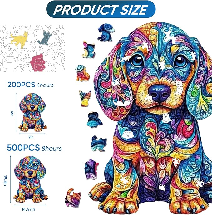 Ruikiyart Wooden Puzzles for Adults,500 Pieces Golden Retriever Puppy Jigsaw Puzzles for Adults and Kids,Unique Shaped Liberty Jigsaw Puzzles,Best Gifts,19.3x14.47Inches