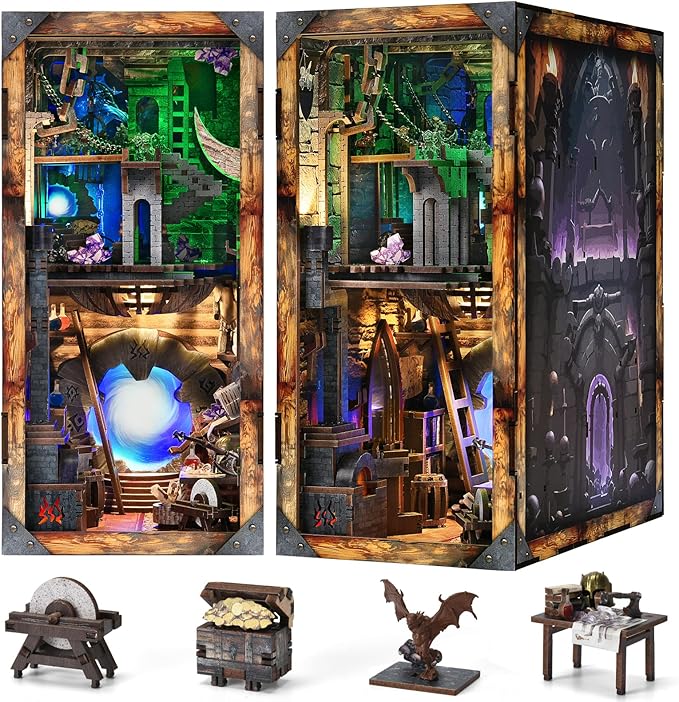 Book Nook Kit, DIY Miniature House Dollhouse Kit for Adults and Teens, Booknook Tiny House Bookshelf Decor (Blade and Magic)