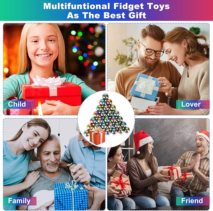 28Pcs Rainbow Stones Fidget Toy, 20mm DIY Mutual Attraction Desk Balls for Kids Adults, Educational Science Kit for Anxiety Relief, Building Crafts for Teens Party Favors Gift