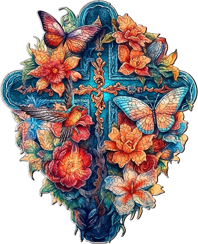 Wooden Puzzles for Adults, Unique Puzzles for Adults, Irregular Animal Shaped Wooden Jigsaw Puzzles, Creative Birthday Gift,11.8 x 9.1 inch, Butterfly Cross