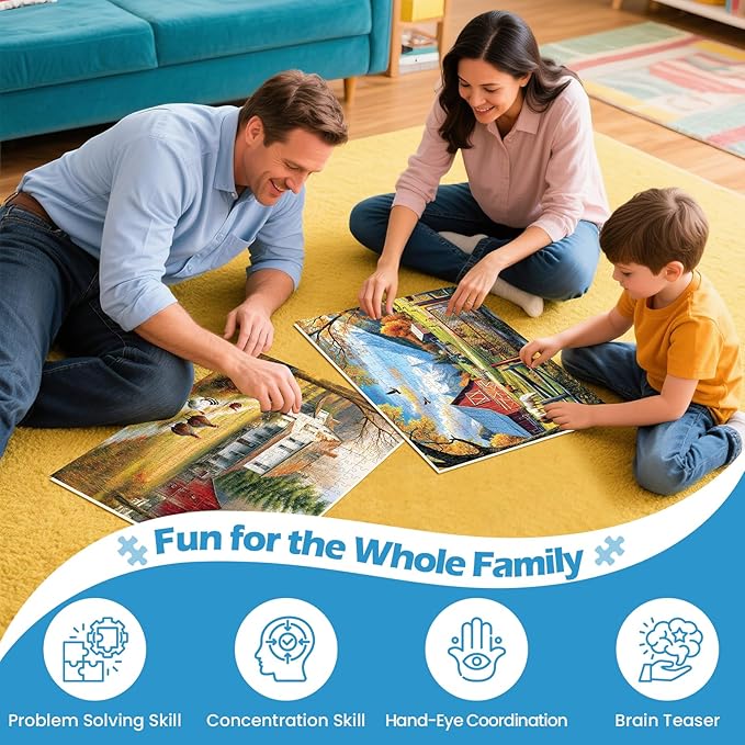 2 Pack 300 Pieces Puzzle for Adults,Autumn Puzzle Farm Jigsaw Puzzles 300 Pieces for Adults Kids Seniors Countryside Jigsaw Puzzle Premium Cardboard Puzzles for Tabletop Family Activity Gift