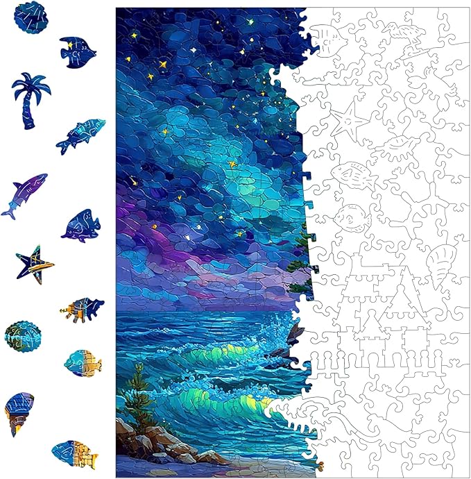 Wooden Puzzles for Adults 500 Piece, Hard Impossible Puzzles for Adults, Unique Shaped Landscape Painting Challenge Puzzle, Exquisite Packaging, Best Toys Gifts for Family Friends