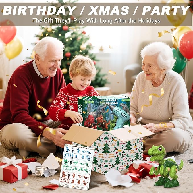 Laradola Dinosaur Toys for 4 5 6 7 8 Year Old Boys, Take Apart Dinosaur Toys for Kids 3-5 5-7 STEM Construction Building Kids Toy with Electric Drill, Party Birthday Gifts