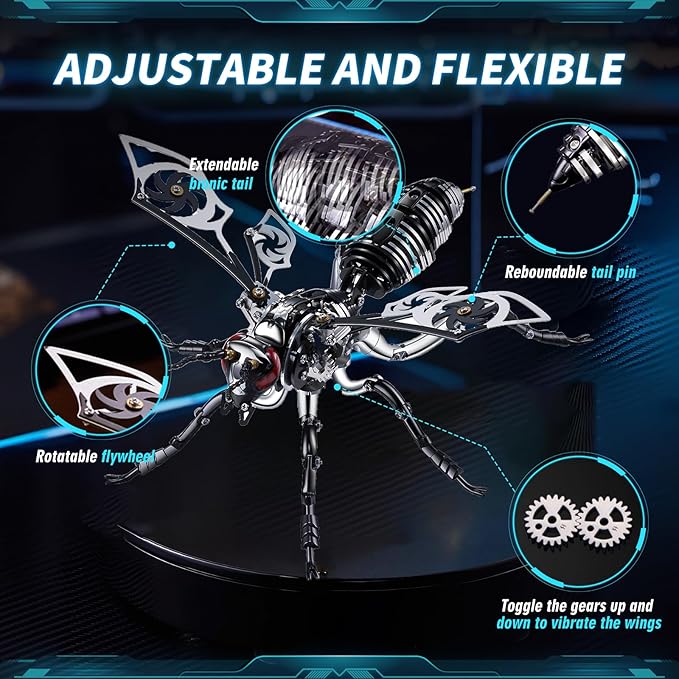 3D Puzzles for Adults, Metal Model Kit Wasp Mechanical Puzzle for Adults/Teens, DIY Creative Craft Gifts Kits Difficult Assembled 3D Puzzle for Family Time, Home Decor (Black)