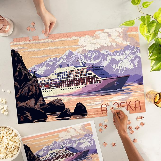 Lantern Press 1000 Piece Jigsaw Puzzle for Adults, Alaska, Cruise Ship and Sunset