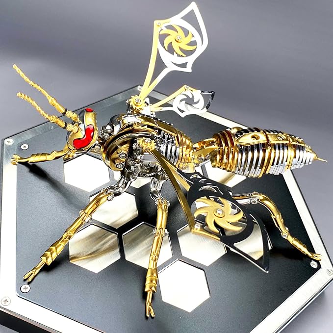 3D Metal Wasp Puzzles for Adults Model Kits Mechanical Puzzle Building Blocks, Difficult DIY for Assembly Gifts for Men (Metal Wasp-Silver Golden)