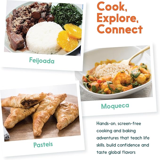 eat2explore Cooking Kits for Kids - Interactive & Educational Set with 3 Recipe Cards, Key Ingredients & Cooking Tools - Ideal Idea for Kids who Love to Create Meals (Brazil Edition)