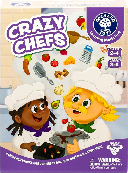 ORCHARD TOYS Crazy Chefs Game - New Art, Help The Crazy Chefs Gather Their Ingredients & Utensils to Prepare a Delicious Meal, The Player Whose Dish is Ready First Wins, Ages 3-6, for 2-4 Players