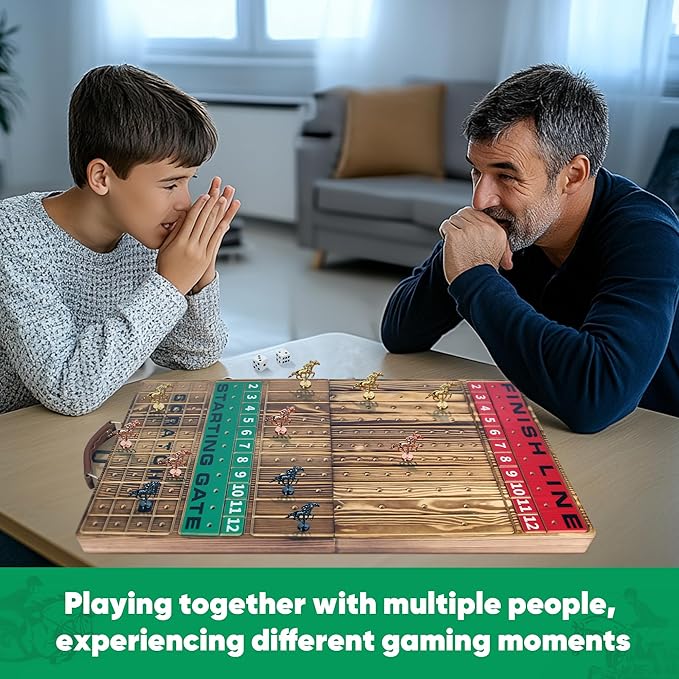 Large 22.8 inches Foldable Horse Race Board Game for Adults, Thickened Solid Wood with 11 Luxurious Durable Classic Metal Horses, 143 Chips, 2 Dice, 2 Boxes of Cards