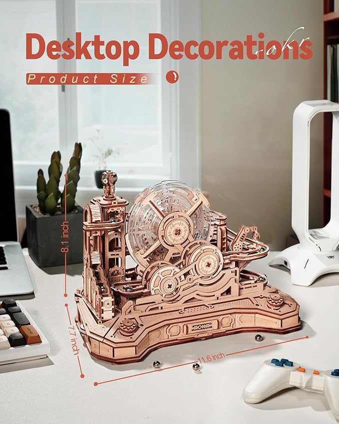 ROKR 3D Wooden Puzzle for Adults, Wooden Marble Run Set, Model Building Kits, Christmas Birthday Gifts for Teens and Adults, DIY Gear Ball Challenge