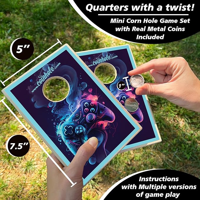 Coinhole Desktop Coin Bouncing Party Game Set | Tabletop Cornhole Board Game | Small Cornhole Travel Game Includes Coins