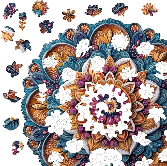 Wooden Jigsaw Puzzles - Mandala Wooden Puzzles for Adults, 500 Pcs King Size 16.7'' x 16.7'', Luxurious Shaped Wood Puzzle, Beautiful Package, Best Gift for Adults and Kids, Family Game