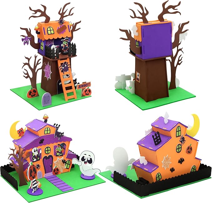 JOYIN 2 Pack Halloween Foam Craft Kit, Party Favors for Kids, 3D Tree House and Pumpkin Haunted House, Halloween Art and Craft DIY Kits, School Activities Game Party Decoration