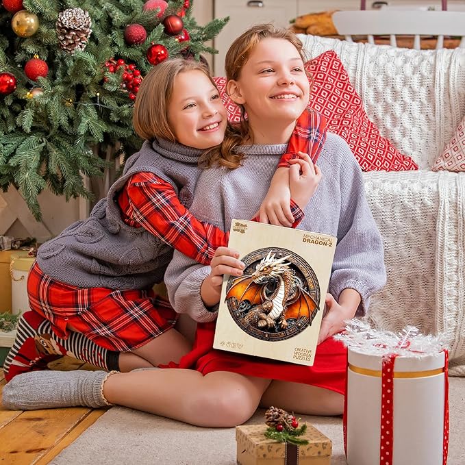 Wooden Puzzles for Adults - Mechanical Dragon Wooden Jigsaw Puzzle, Unique Animal Shaped Wood Puzzles Adult, Christmas Birthday Gifts for Friends/Family, Home Decor 11.4 * 11.4in 200pcs
