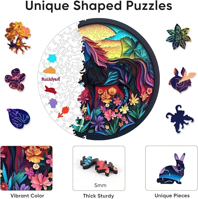 Ruikiyart Wooden Puzzles for Adults, 5MM 200 Pieces Black Horse Wooden Jigsaw Puzzles, Animal Unique Shaped Puzzle Gifts for Adults and Kids on Thanksgiving, Family Puzzle Games(11.2"*11.2")