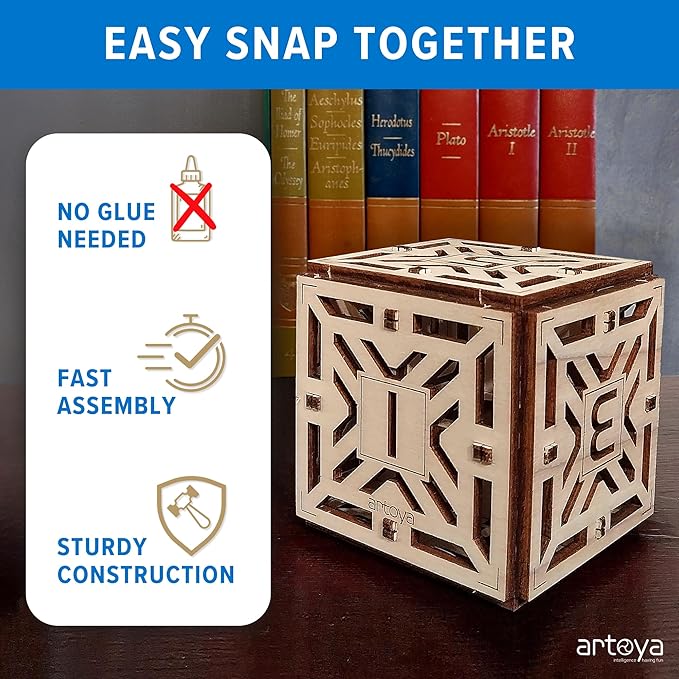 3D Wooden Puzzles for Teens & Adults – Smart Brain Teaser Puzzles, Wood Models, Creative & Educational Fun, Sustainable Materials, Ages 14 and Up Hexahedron D6