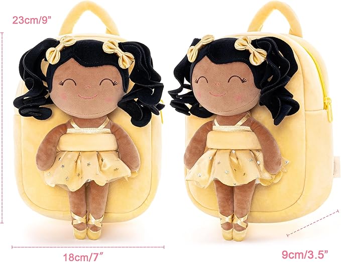 Gloveleya Toddler Backpack Baby Ballerina Girl Gifts Plush Curly Hair Ballet Backpack - Black Blonde 9 inches