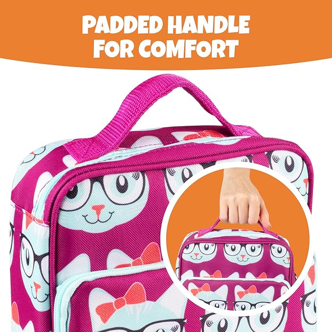 Kids Insulated Lunch Box w Snack Pocket & Expandable Water Bottle Holder For Girls- Waterproof Lunchbox Tote Keeps Food Hotter or Colder Longer - Reusable Back to School Bag Fits Most Bento Containers