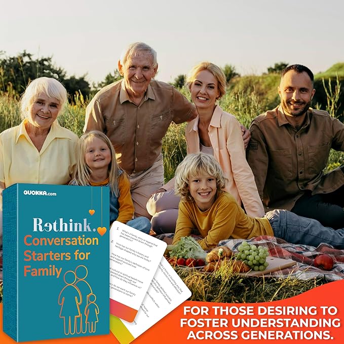 QUOKKA Conversation Cards Game - Family Edition | 500 Questions | Original Version | Share Thoughts - Fun Talking Board Game for Family Night