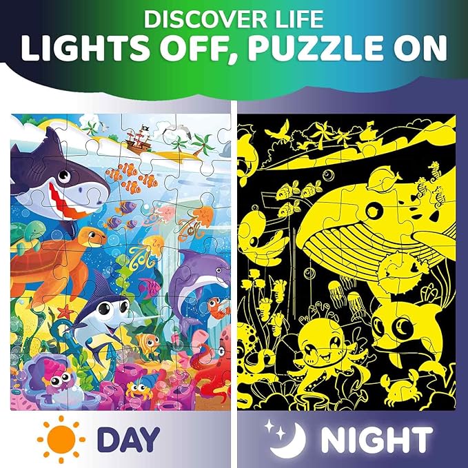 QUOKKA Floor Puzzles for Kids Ages 4–8 – 2x3 FT Giant Glow in The Dark Jigsaw – 48 Large Pieces – Deep Sea Adventure Scene – Montessori Toy with Gift Box – Fun Learning Activity