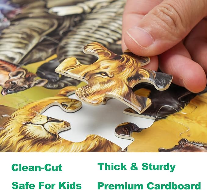 BenBen Puzzles for Kids Ages 4-6, Double Sided 100 Piece Puzzles for Kids, 2 in 1 Puzzle, Wild Animals, Learning Educational Jigsaw Puzzles Toys for Boys Girls (15.75” x 11.75”)