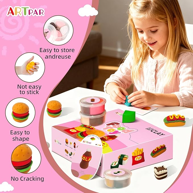 Air Dry Clay Kit for Kids,12 Box Mini Food Modeling Magic Clay Sculpting Set,Safe Non-Sticky,Ultra Light & Soft,Arts & Crafts Fun Playset Kitchen Toys,Home Party Favors for Boys Girls 3+ Years