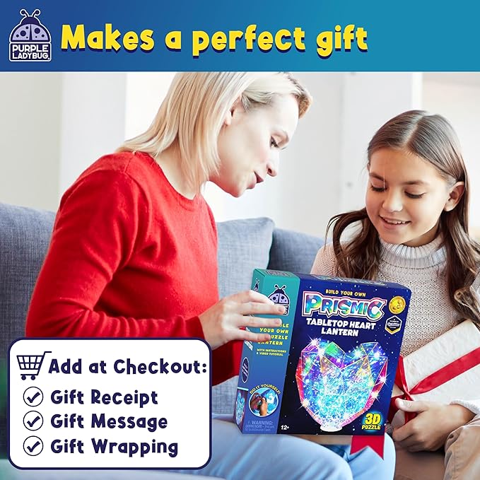 PURPLE LADYBUG Prismic Make Your Own 3D Heart Table Light for Girls, DIY Room Decor Craft, Gift for Girls 8, 9, 10, 11, 12-16 Years Old, Tweens & Teens, Birthday Gifts, Kids Arts and Crafts