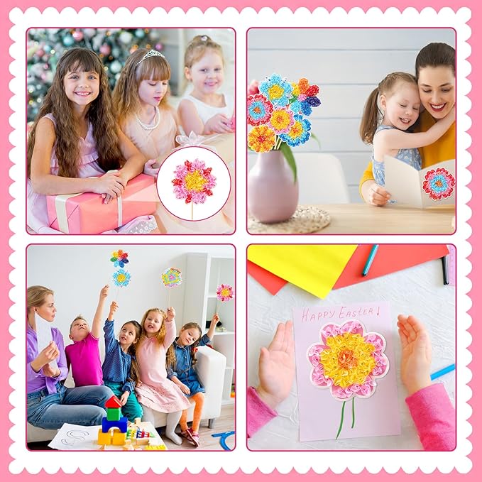 Fennoral 24 Pack Flower Poke in Art for Kids Make You Own Flower Bouquet Craft Kit DIY Poke EVA Foam Craft for Girls Boys for Classroom Art Activity Spring Summer Decoration Birthday Gift