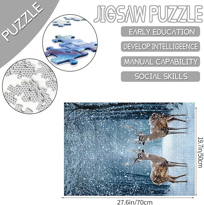Winter Landscape 1000 Piece Jigsaw Puzzles for Adults Animal/Wildlife Deer Painting Jigsaw Puzzle Mist Forest 1000 Pieces Puzzles Game Home Wall Decor DIY Craft Merry Christmas Puzzle Art Boho Gift