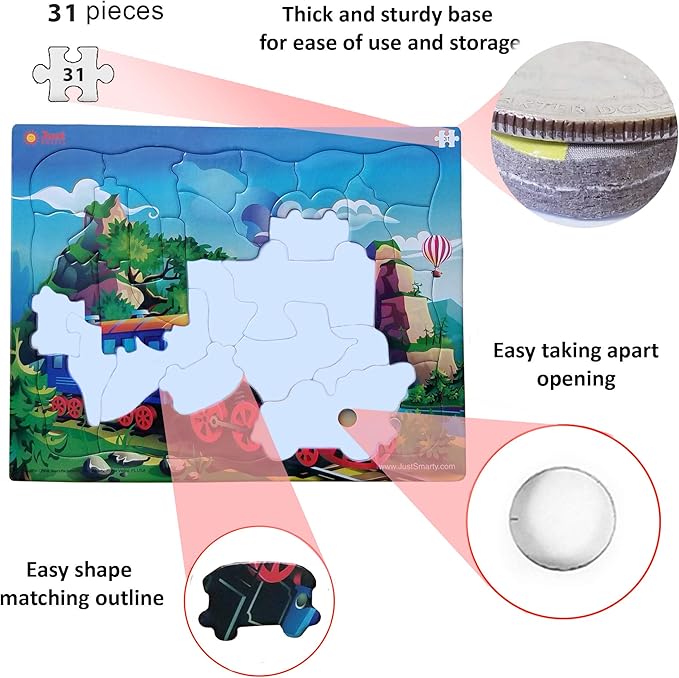 Just Smarty Train Puzzle for Boys and Girls | 31 Pieces | Unique Shapes Design | Toddler Best Gift | Train Toys for Boys 4-7 | Large Pieces Puzzle