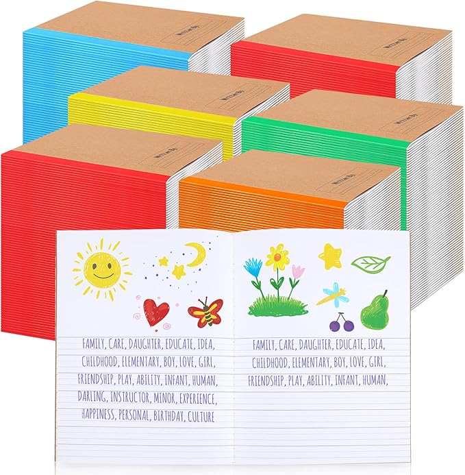 Henoyso 100 Pack Bulk Primary Composition Notebooks for Kids - Wide Ruled Journal with Picture Space, 60 Pages, Rainbow Spine, 9.75 x 7.5 in for Office, School, Journaling, Back to School Supplies